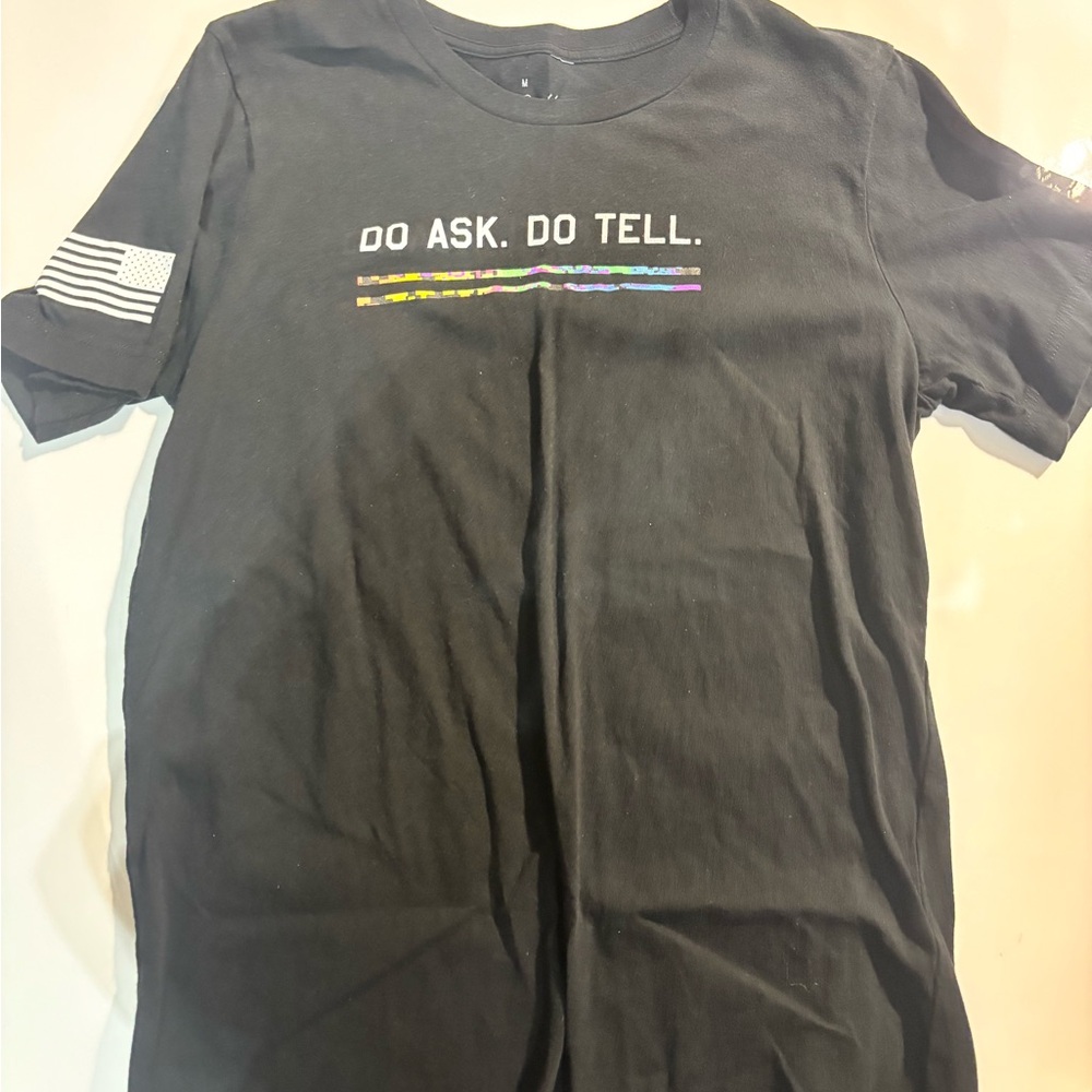 Black Graphic Tee with Flag Detail